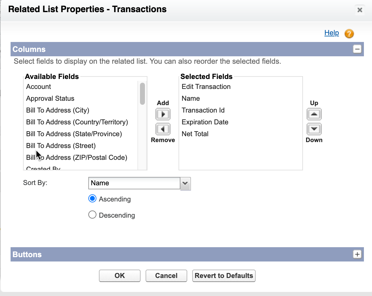 Transactions screen