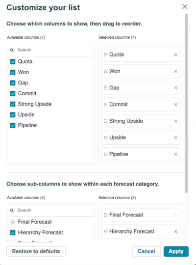 Customize your list dialog box