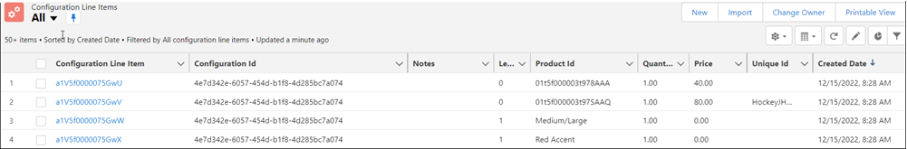 Configuration line item