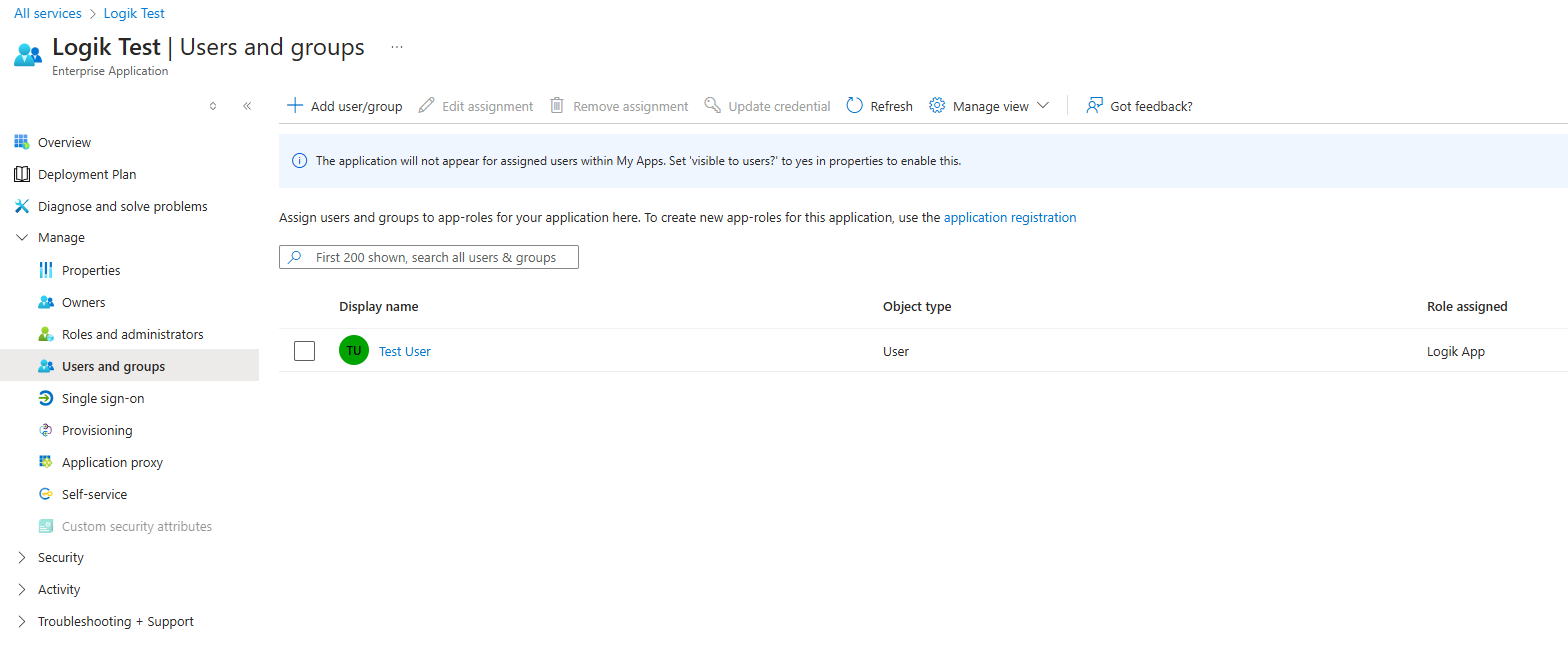 Users and groups interface