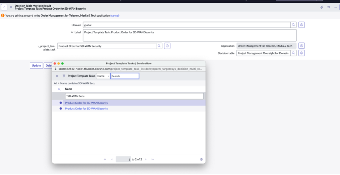 Pop-up list of Project Template Tasks to verify