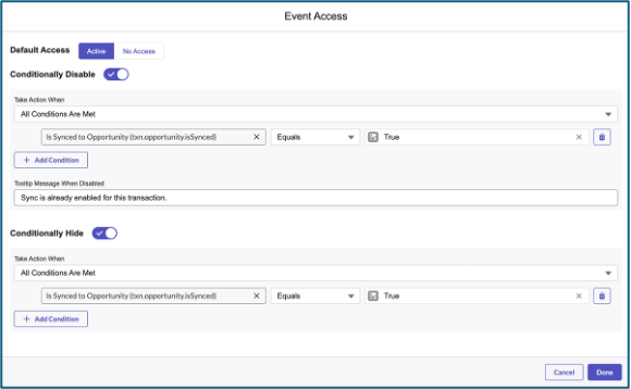 Configuration to access events.
