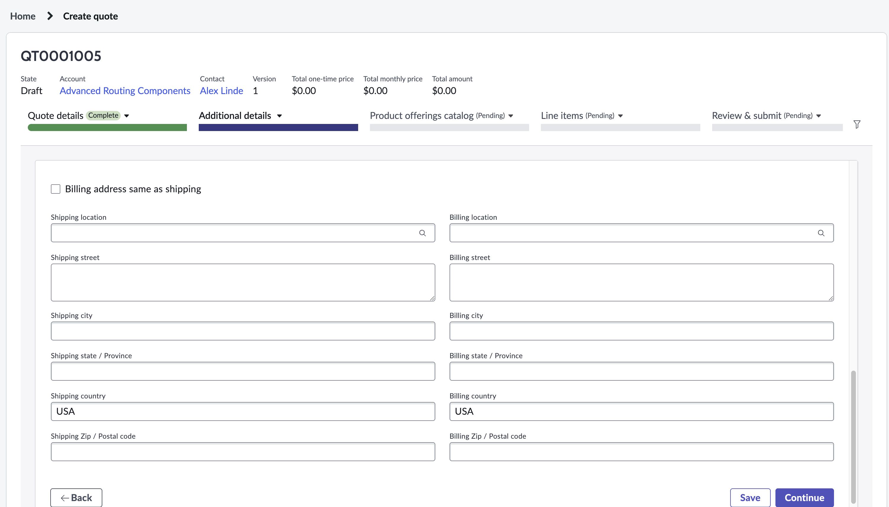 Additional details address form