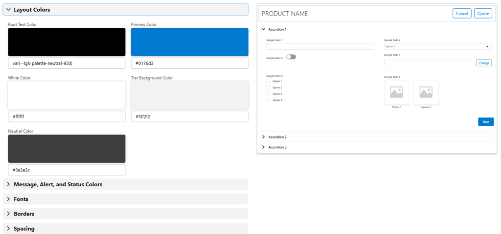 Visual editor showing default options on the interactive preview screen