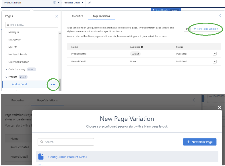 New page screen
