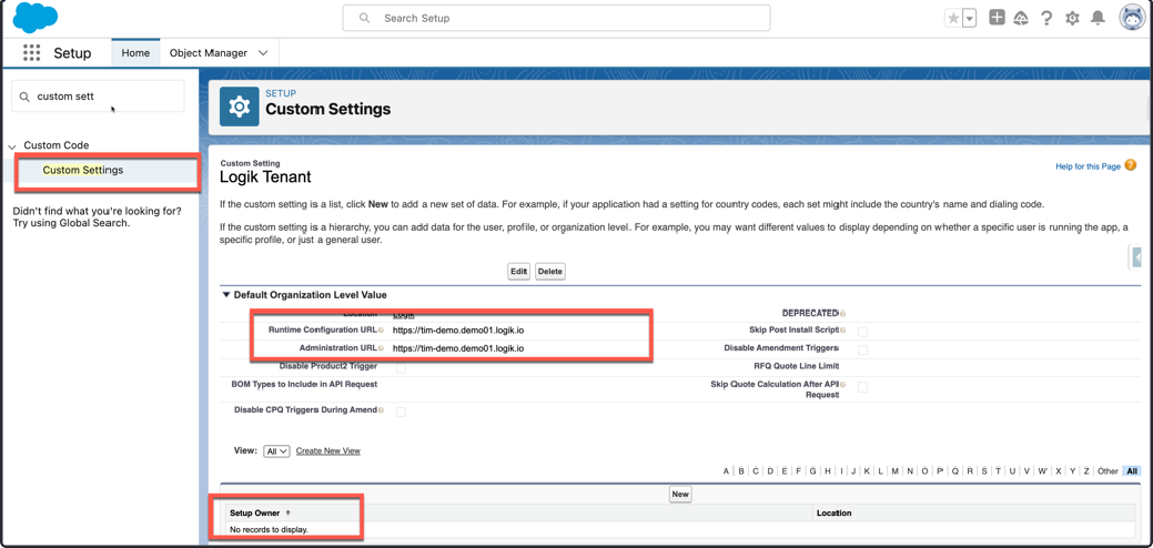 Custom settings