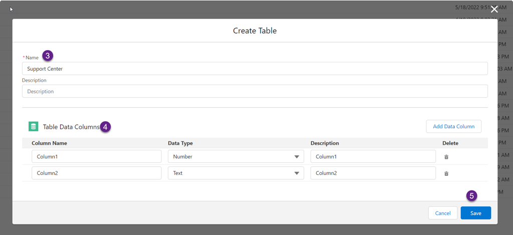 Create table screen