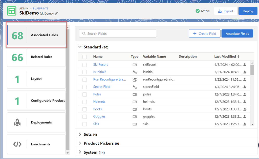 Admin fields tab