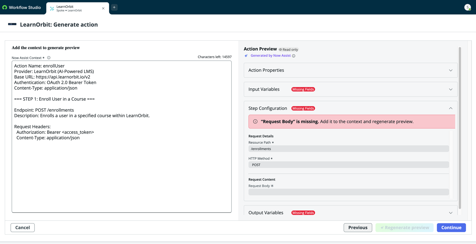 Action generation error sample.
