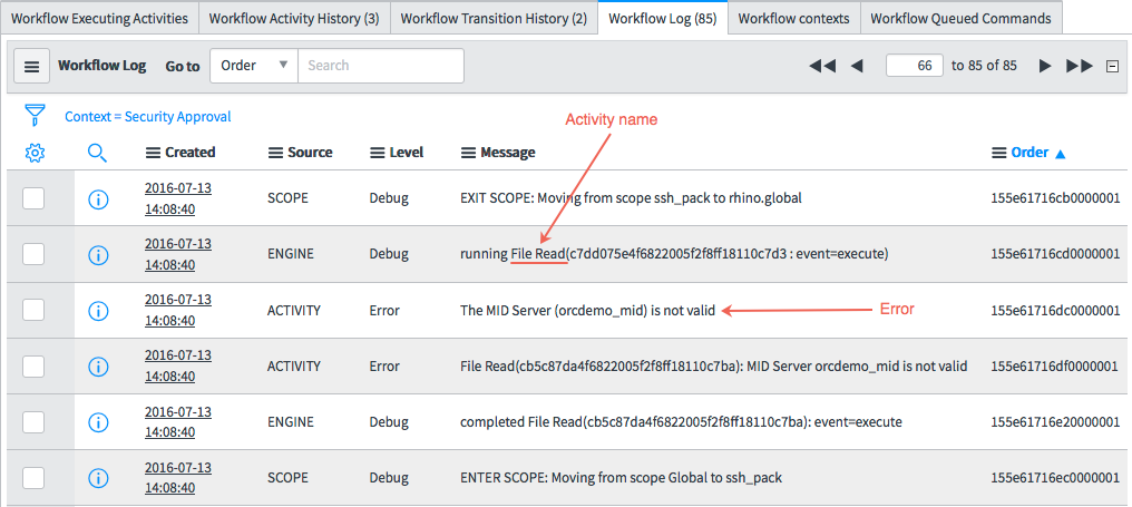 Error handling log