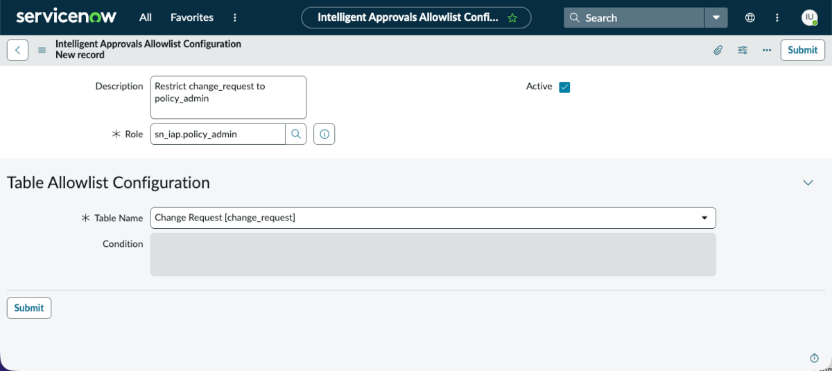 Sample allowlist configuration details