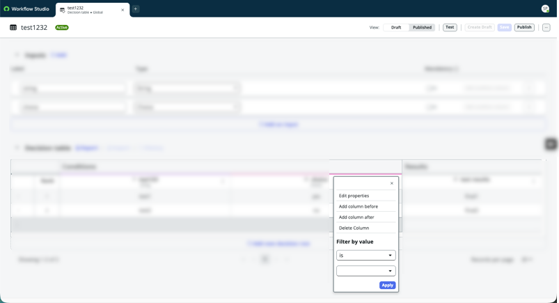 Decision Table Filter