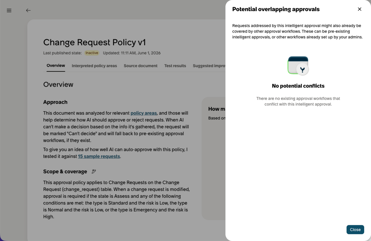 Empty list of potential overlapping intelligent approvals