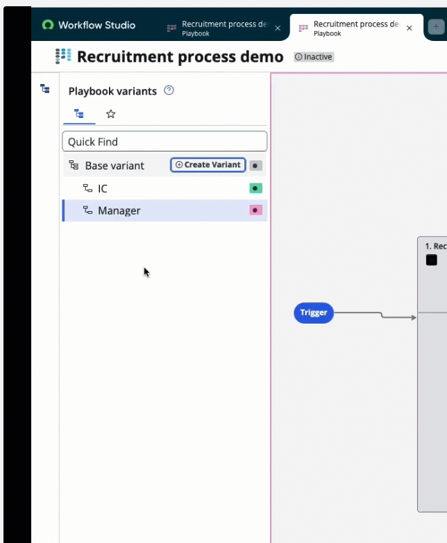 Setting the Manager variant as the favorite, and searching for the IC variant with the Quick Find search bar