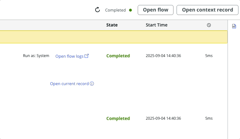 Flow execution analysis sidebar option.