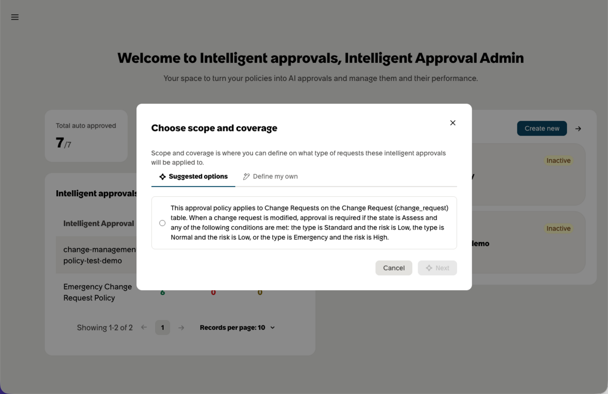 Choose scope and coverage dialog box