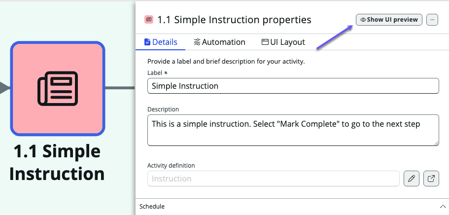 Screenshot showing the location of the Show UI preview button.