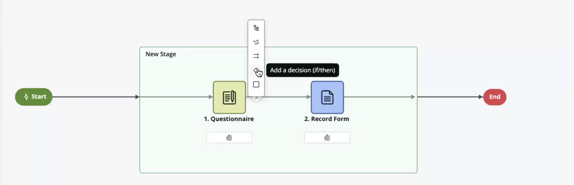 Screenshot showing the mini-picker and the Add a decision option.