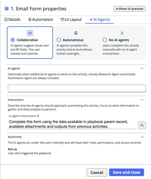 Option to enable and select the scope of AI Agents.