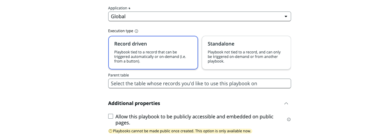 Screenshot showing the required fields for a guest user playbook.