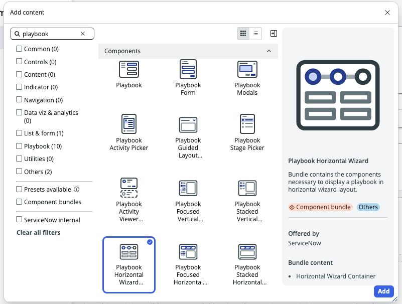 Screenshot showing the Playbook horizontal wizard layout bundle.