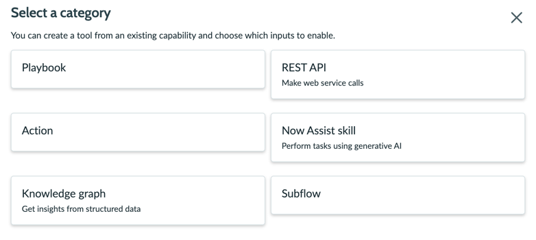 Options to select categories for MCP server tool.