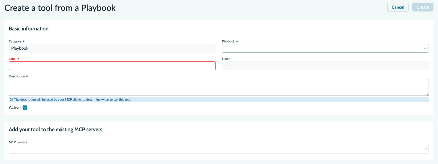 Fill in the fields to create a playbook MCP tool.
