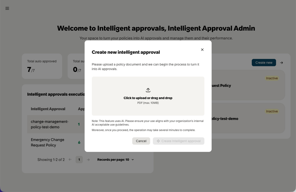 Create intelligent approval dialog to upload document
