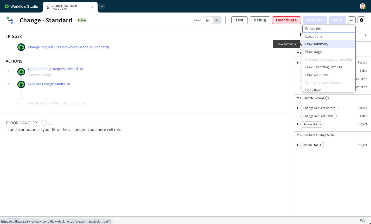 Flow summary option from the Flow context menu.