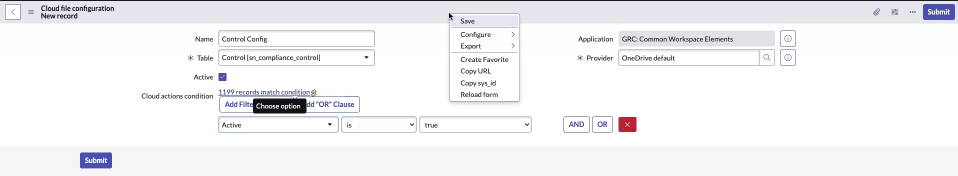 Enregistrement de configuration de fichier dans le cloud.