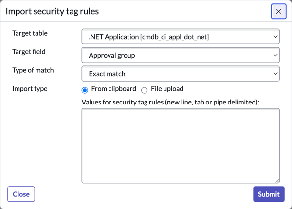 Import security tag rules
