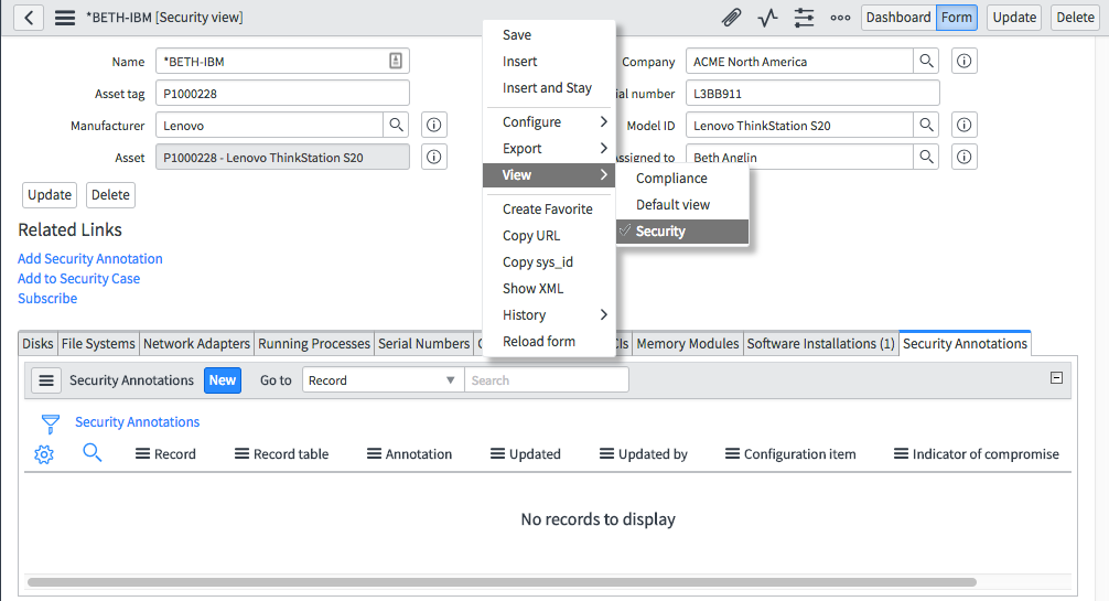 Security Annotations for a configuration item