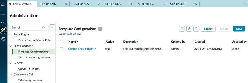Shift Handover Template Configurations