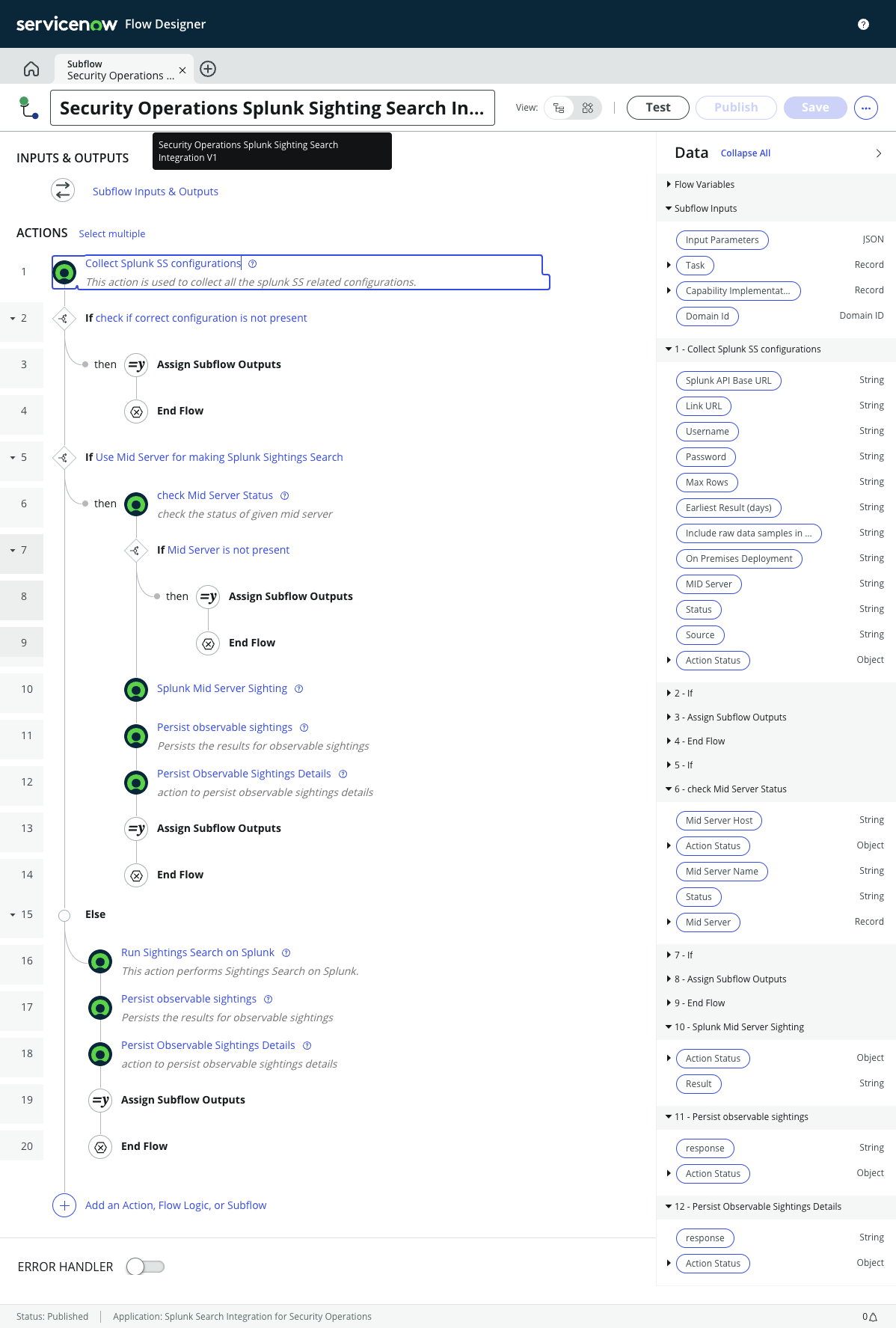 Flow Designer for Security Incident Response integration - Splunk Sighting Search