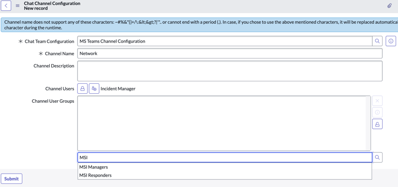 Chat Channel Configuration