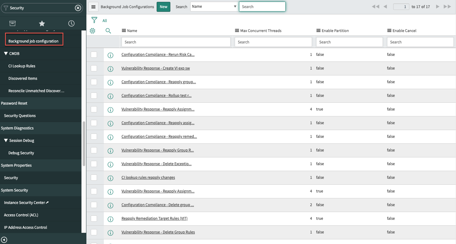Background Job Configurations list view.
