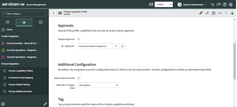 Setting up parameters in the Approval section.