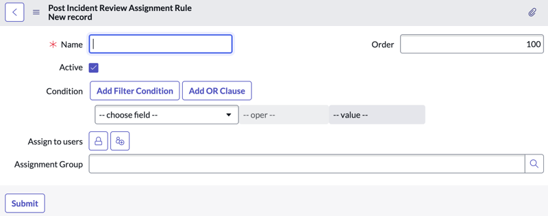 Post incident review assignment rule