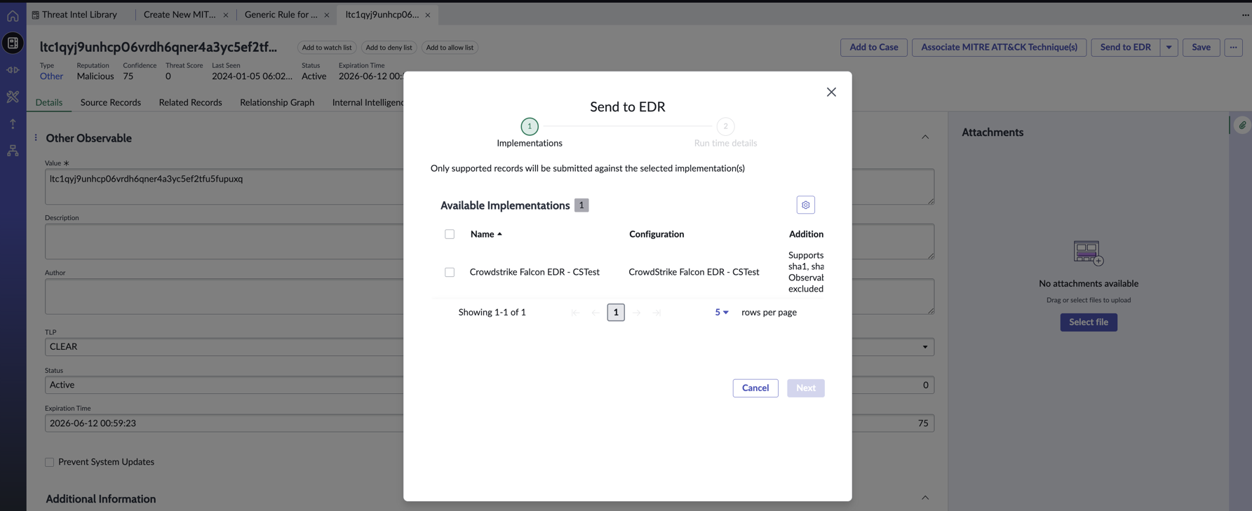 Send observable to CrowdStrike - Implementation