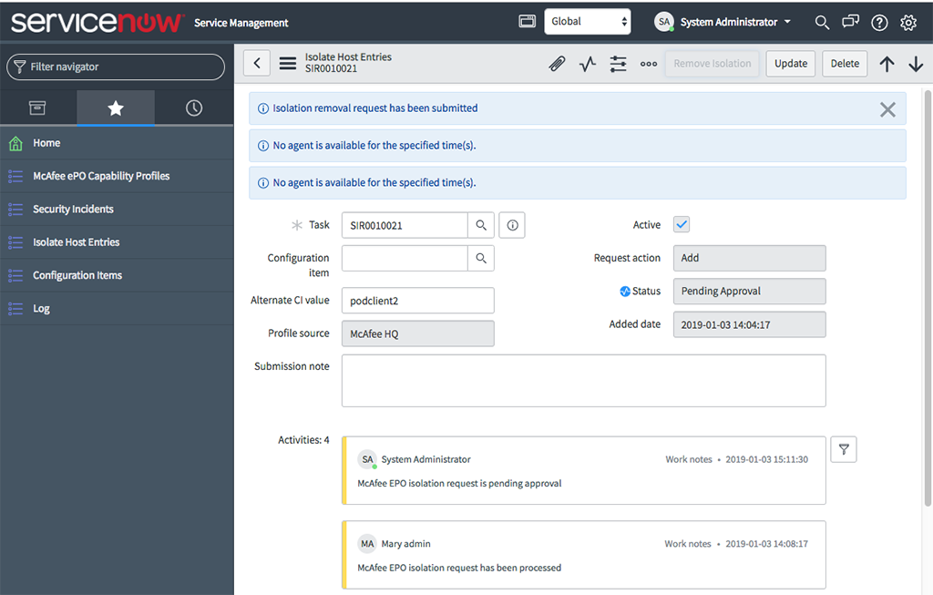 Isolate Host Entry record with messages.