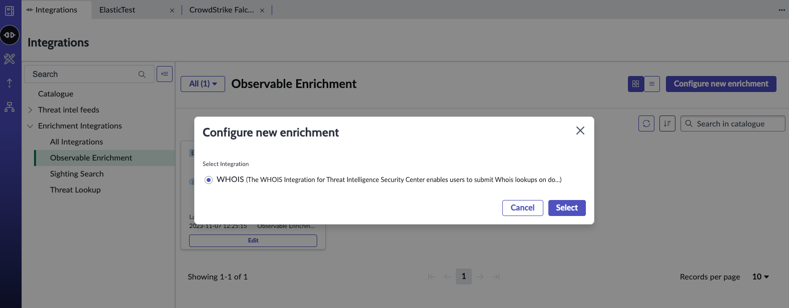 Select and integration from the list of available integrations