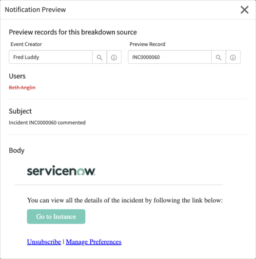 como a variável do link para preferências de notificação funciona.