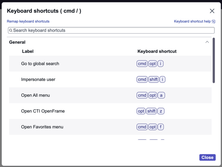 Keyboard shortcut modal.