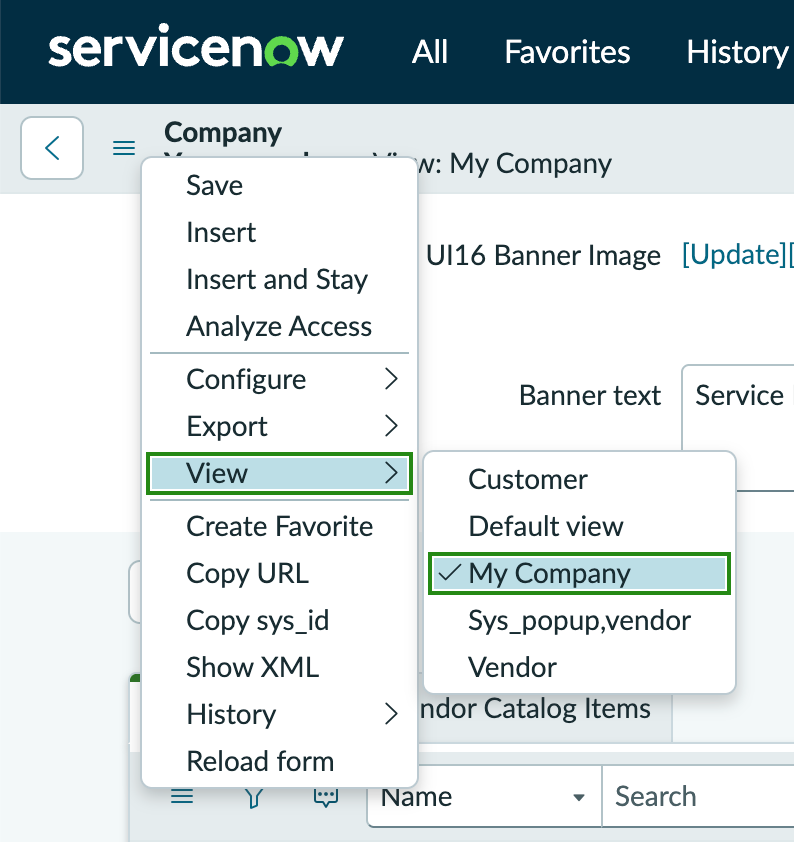 Select the My Company view