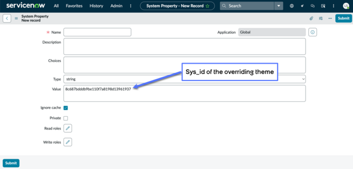 System property form used to override the next experience theme.