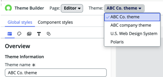Select a theme from the Theme drop-down list.