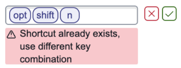 Keyboard shortcut exists message.