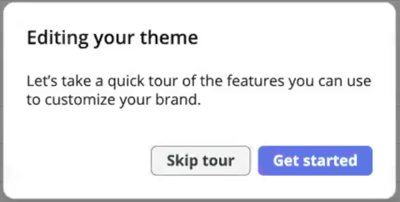Theme Builder guided tour modal.