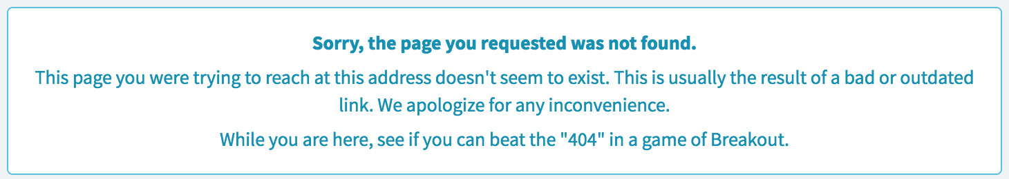 HMTL widget from the 404 page with text about the 404 page