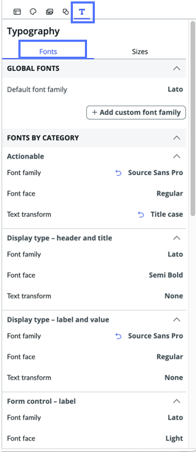 Typography with Fonts selected.